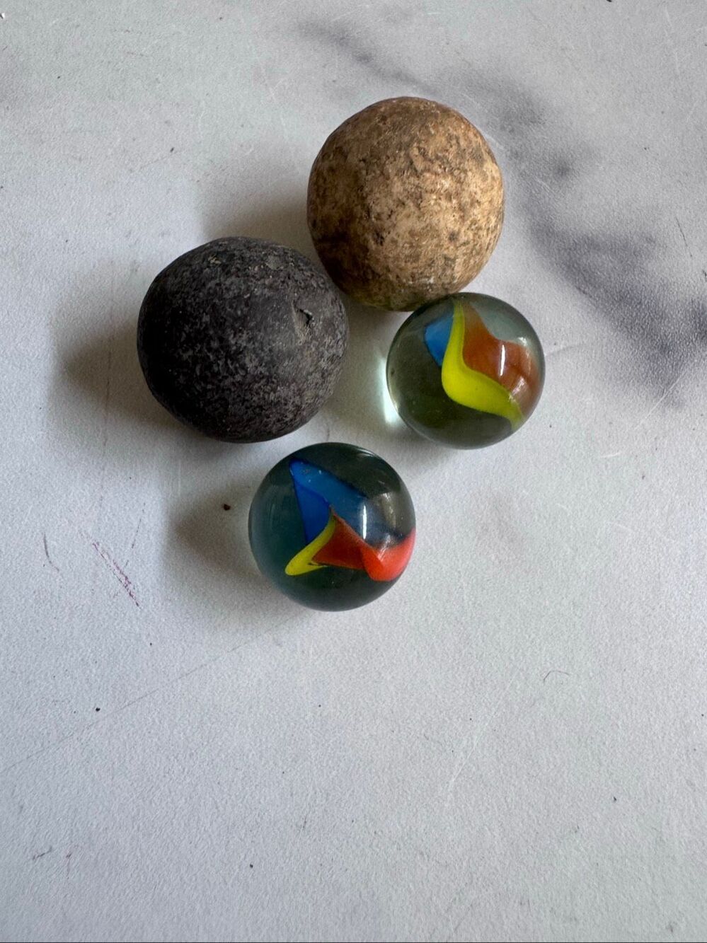 Marbles vintage clay earth toned glass playing toy 4 piece
